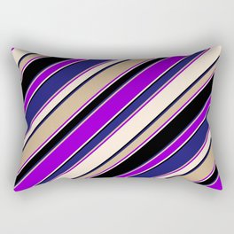 [ Thumbnail: Eye-catching Tan, Dark Violet, Beige, Black, and Midnight Blue Colored Lined/Striped Pattern Rectangular Pillow ]