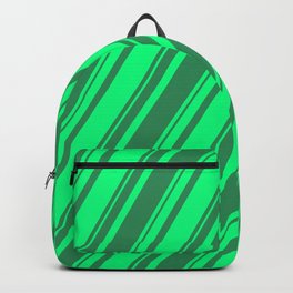[ Thumbnail: Green & Sea Green Colored Striped Pattern Backpack ]