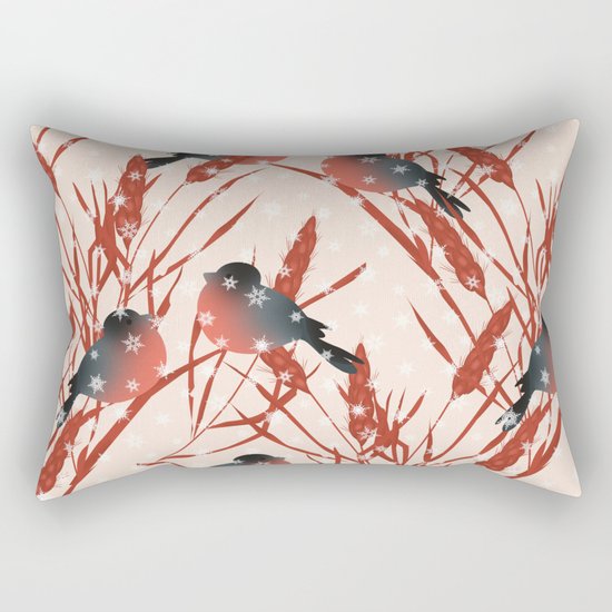 Winter pattern with bullfinches. Rectangular Pillow