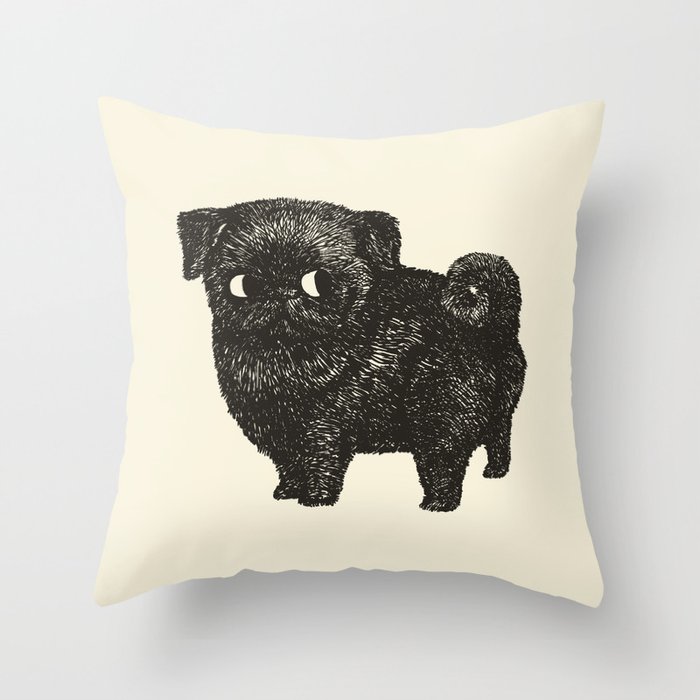 Black Pug Throw Pillow by Huebucket | Society6