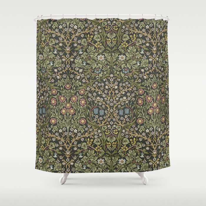 William Morris Vintage Blackthorn Green Charcoal Shower Curtain
