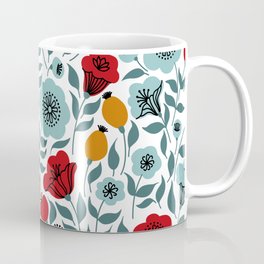 Red & Light Blue Flowers Coffee Mug