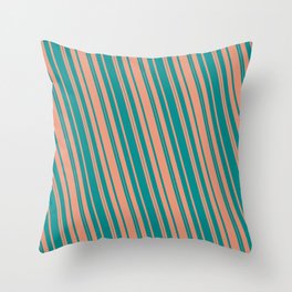 [ Thumbnail: Dark Cyan and Dark Salmon Colored Lined/Striped Pattern Throw Pillow ]