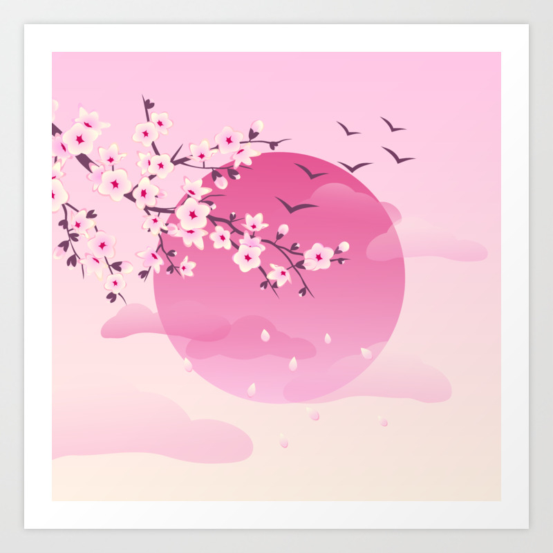Japanese Cherry Blossom Pink Art Print By Ninabaydur Society6