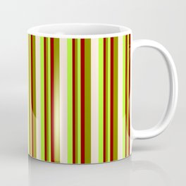 [ Thumbnail: Light Green, Dark Red, Green, and Beige Colored Lines Pattern Coffee Mug ]