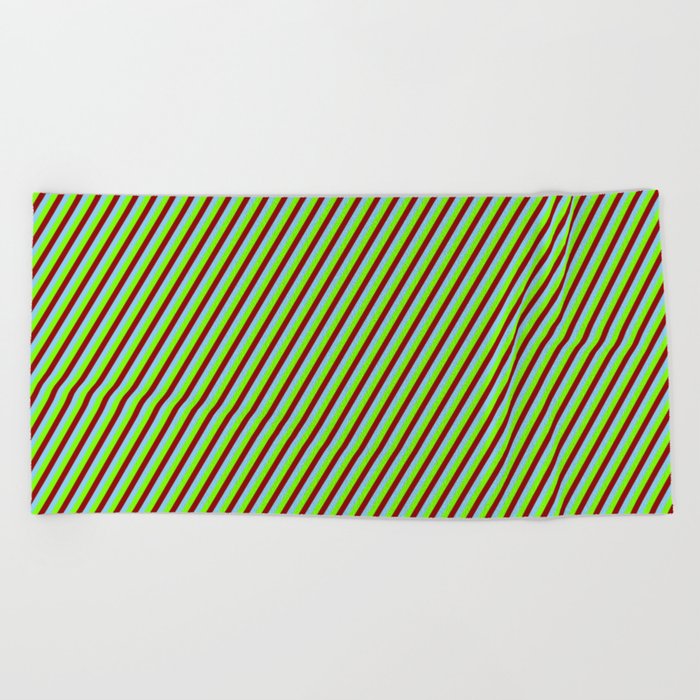 Dark Red, Sky Blue, and Green Colored Lines Pattern Beach Towel