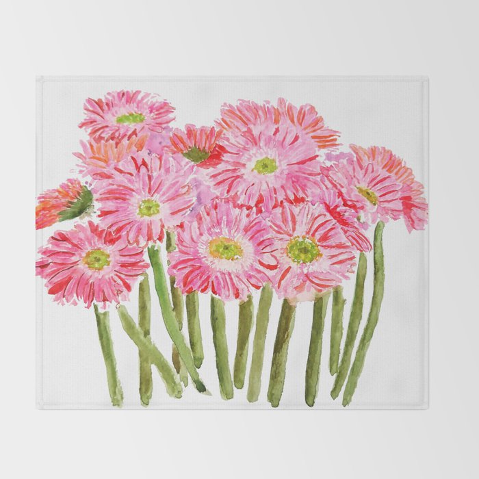 Pink Gerbera Daisy Watercolor Throw Blanket By Colorandcolor Society6