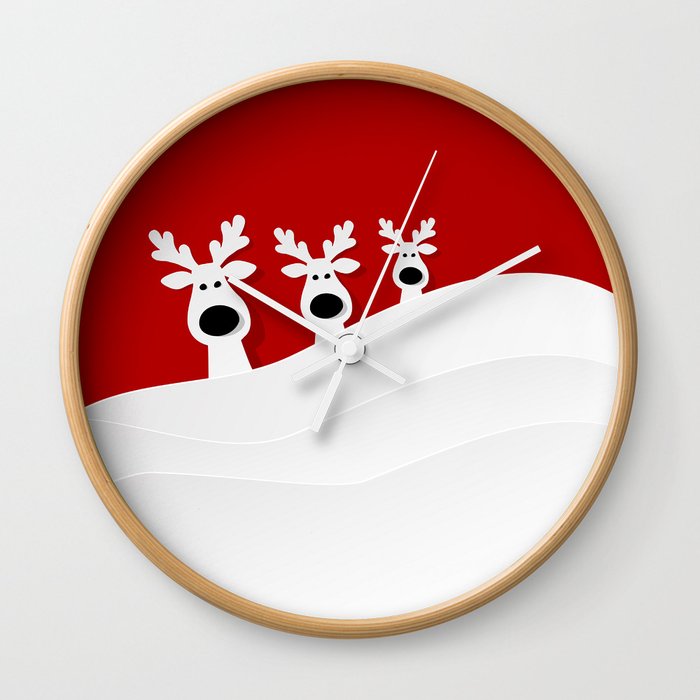 Festive Red Christmas Reindeer Wall Clock