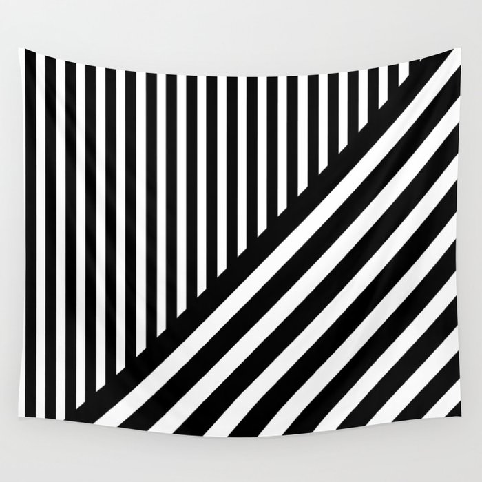 Black And White Diagonal Stripes Wall Tapestry By Gotodesign