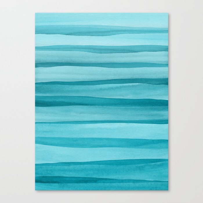 Teal Watercolor Lines Pattern Canvas Print
