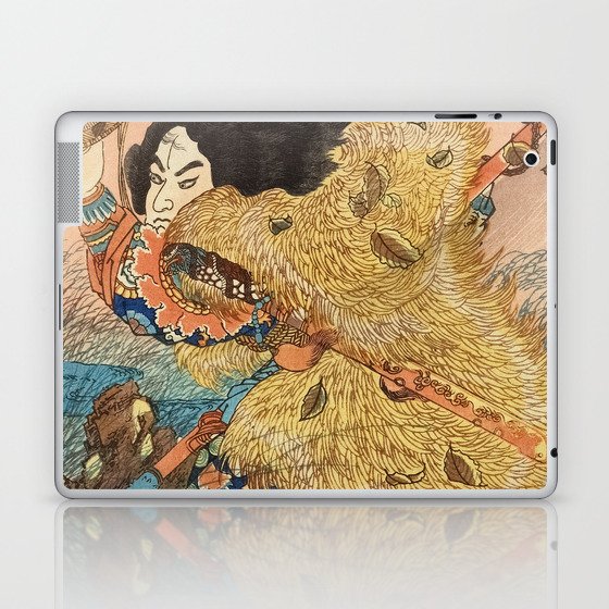 Samurai With Straw Cape Caught In Rainstorm - Antique Japanese Ukiyo-e Woodblock Print Art From The  Laptop & iPad Skin