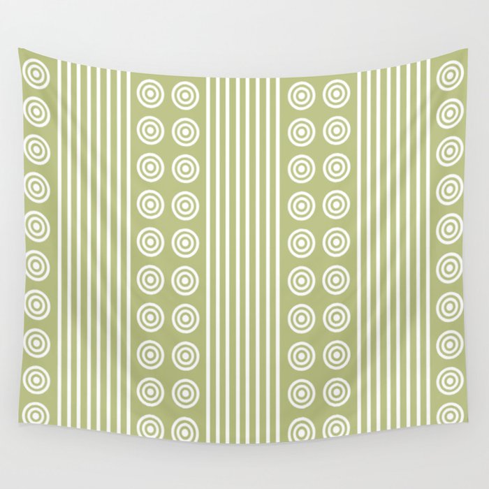 Geometric Stripes and Circles - White on Summer Fresh Lime Green Wall Tapestry