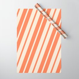 [ Thumbnail: Coral & Beige Colored Pattern of Stripes Wrapping Paper ]