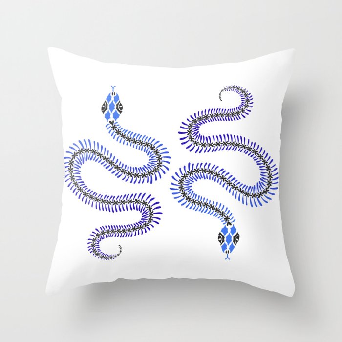 Snake Skeleton – Blue & Black Palette Throw Pillow
