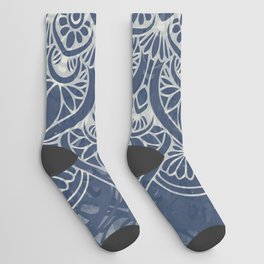 Boho Mandala, Flower, Navy Blue Socks