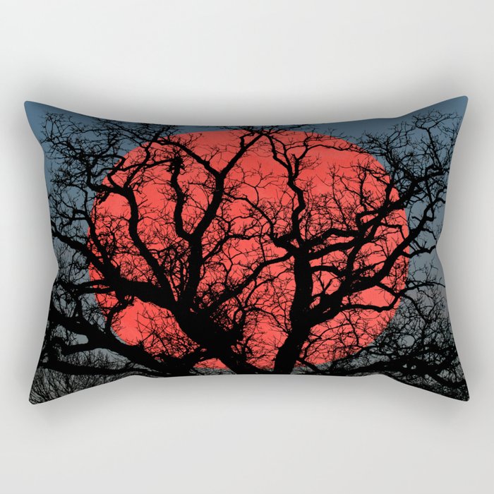 Tree Blood Moon Midnight Blue Sky Cottage Decor Art A474 Rectangular Pillow