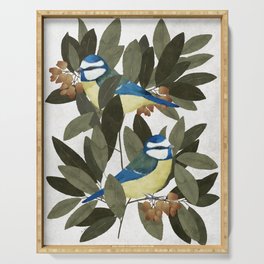Blue tit and strawberry tree Serving Tray