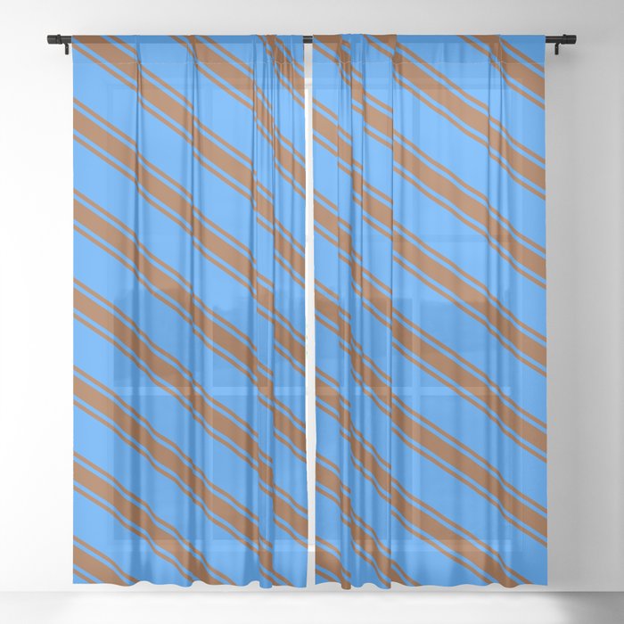 Blue & Brown Colored Lined/Striped Pattern Sheer Curtain