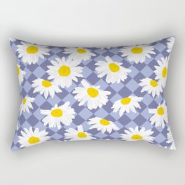 Blooming Daisies on Muted Veri Peri Tiles Background Rectangular Pillow