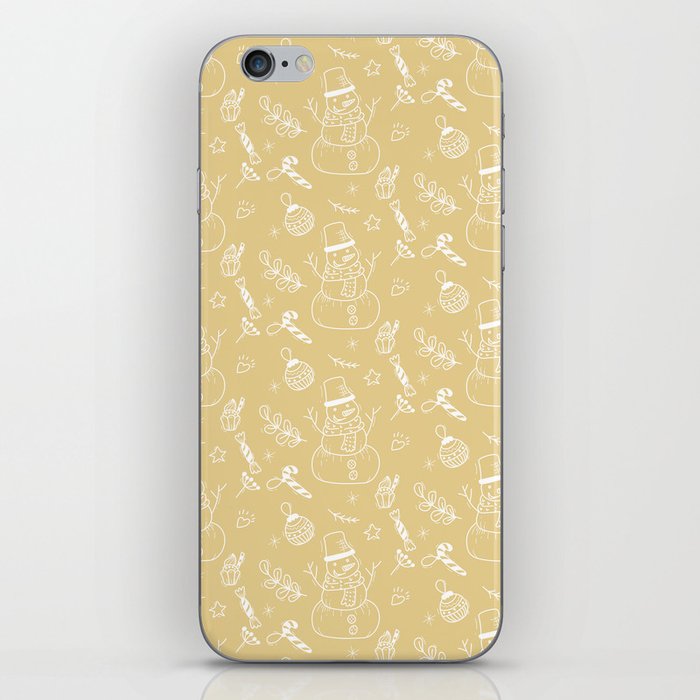 Tan and White Christmas Snowman Doodle Pattern iPhone Skin