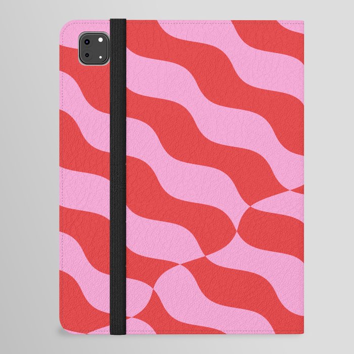 Retro Wavy Abstract Pattern in Red & Pink iPad Folio Case