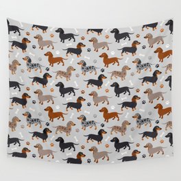 Dachshund Dog Doxie Dogs Pattern Gray Wall Tapestry