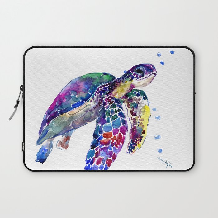 Sea Turtle Rainbow Colors, turtle design illustration artwork animals Laptop Sleeve