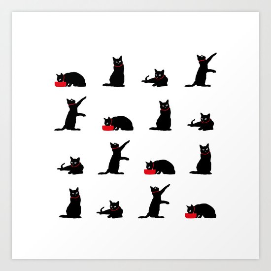 Cats Black on White Art Print