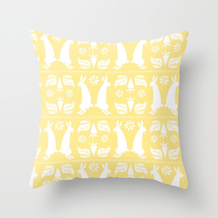 Spring Bunny Rabbit Pattern (Yellow) Throw Pillow