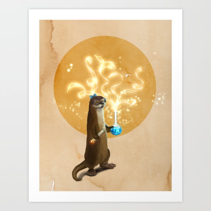 Otter Doing Science Art Print By Rebeccaflaum