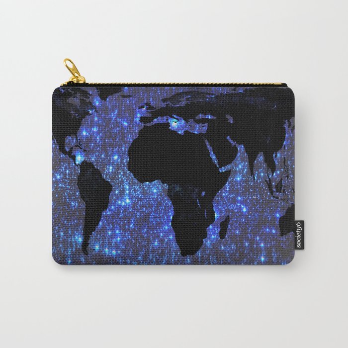 World Map : Blue Galaxy Stars Carry-All Pouch