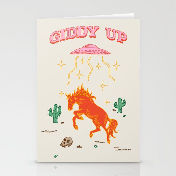 Giddy Up - Punny Desert Horse UFO Alien Abduction Stationery Cards