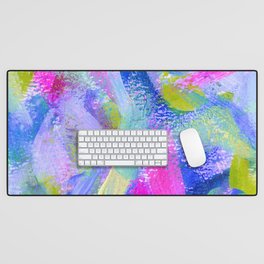 Vaporwave Abstract Brush Strokes - Blue, Teal, Green, Magenta and Purple Desk Mat