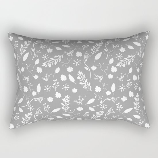 Floral Grey White Rectangular Pillow