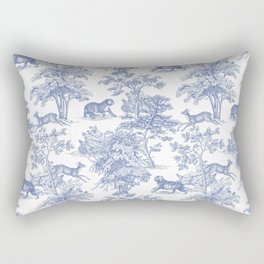 Toile de Jouy Vintage French Exotic Jungle Forest Navy Blue & White Rectangular Pillow