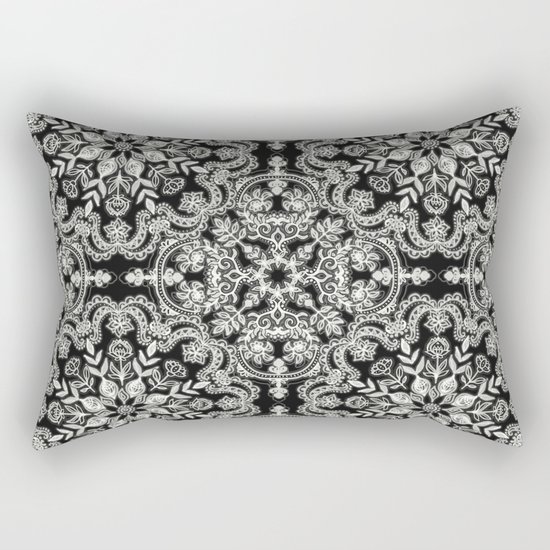 Black & White Folk Art Pattern Rectangular Pillow