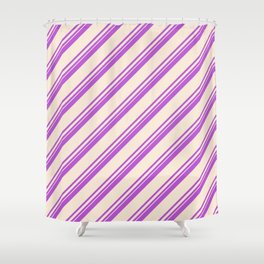 [ Thumbnail: Orchid and Beige Colored Lined Pattern Shower Curtain ]