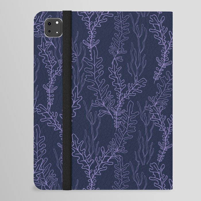 outline seaweed on dark blue background seamless pattern iPad Folio Case