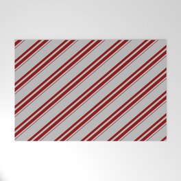 [ Thumbnail: Grey and Dark Red Colored Lined Pattern Welcome Mat ]