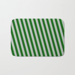 [ Thumbnail: Dark Green & Grey Colored Lined/Striped Pattern Bath Mat ]