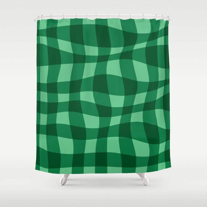 Warped Checkered Gingham Pattern (green) Shower Curtain