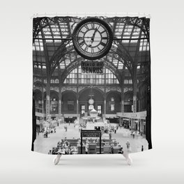 Penn Station 370 Seventh Avenue Train Station Concourse New York black and white photography - photo Shower Curtain