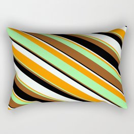 [ Thumbnail: Eyecatching Mint Cream, Dark Orange, Green, Brown, and Black Colored Lines/Stripes Pattern Rectangular Pillow ]