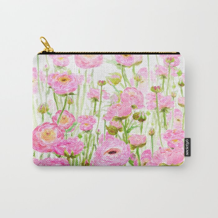 pink buttercup ranunculus field watercolor Carry-All Pouch