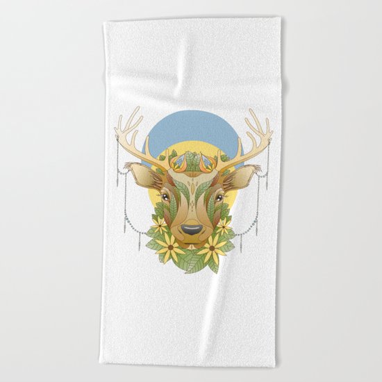 Deer in Flowers Beach Towel