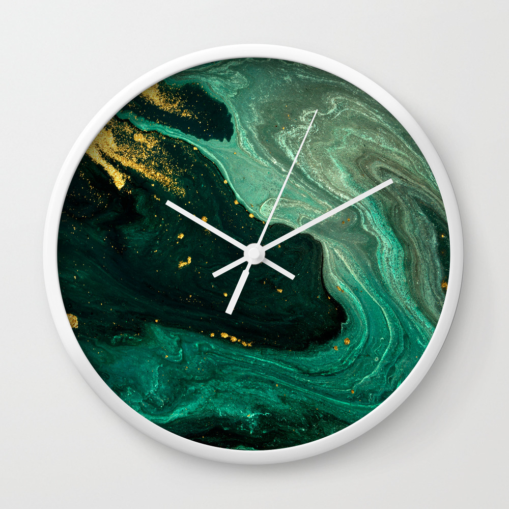 Abstract Pour Painting Liquid Marble Dark Green Teal Painting Gold