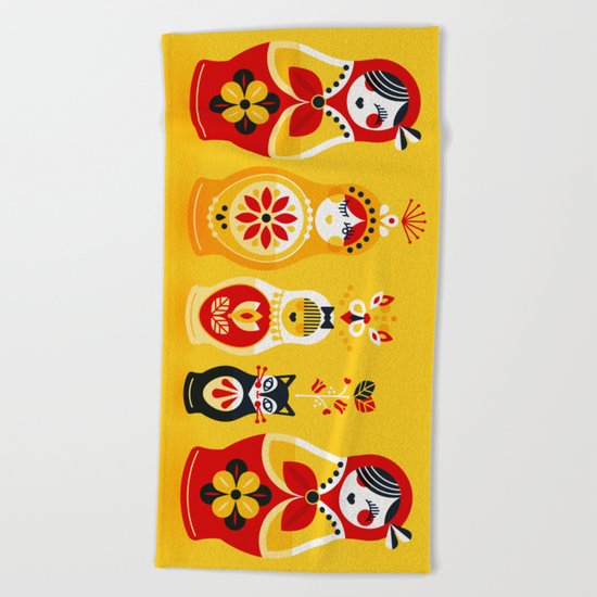 Russian Nesting Dolls – Yellow & Red Beach Towel