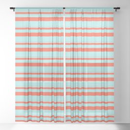 [ Thumbnail: Red & Turquoise Colored Striped/Lined Pattern Sheer Curtain ]