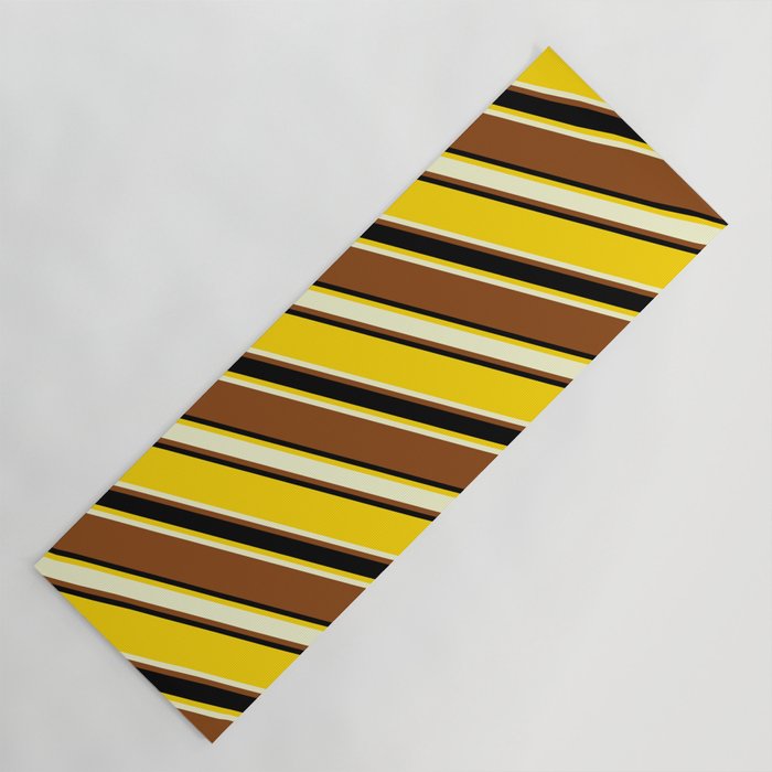 Yellow, Light Yellow, Brown & Black Colored Stripes Pattern Yoga Mat