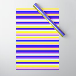 [ Thumbnail: Eyecatching Pink, Blue, Purple, Light Cyan & Yellow Colored Striped Pattern Wrapping Paper ]